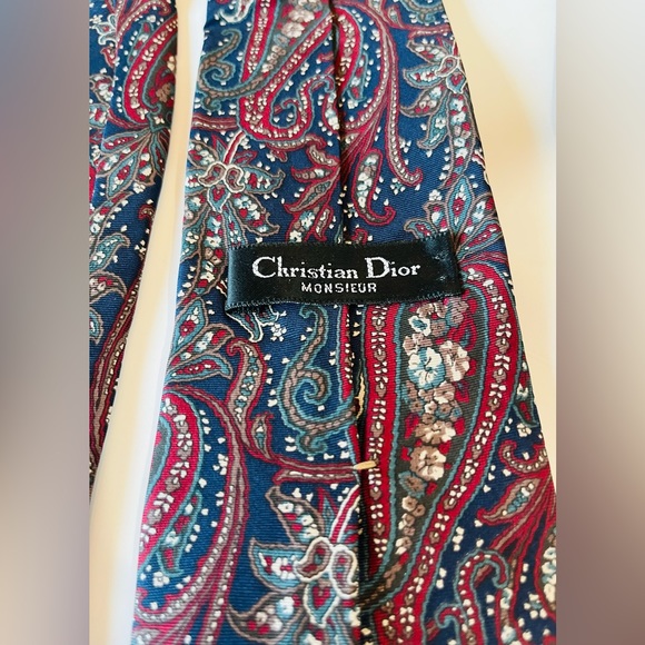 CHRISTIAN DIOR “Monsieur” Paisley Silk Necktie Floral Abstract Vintage - Picture 3 of 10